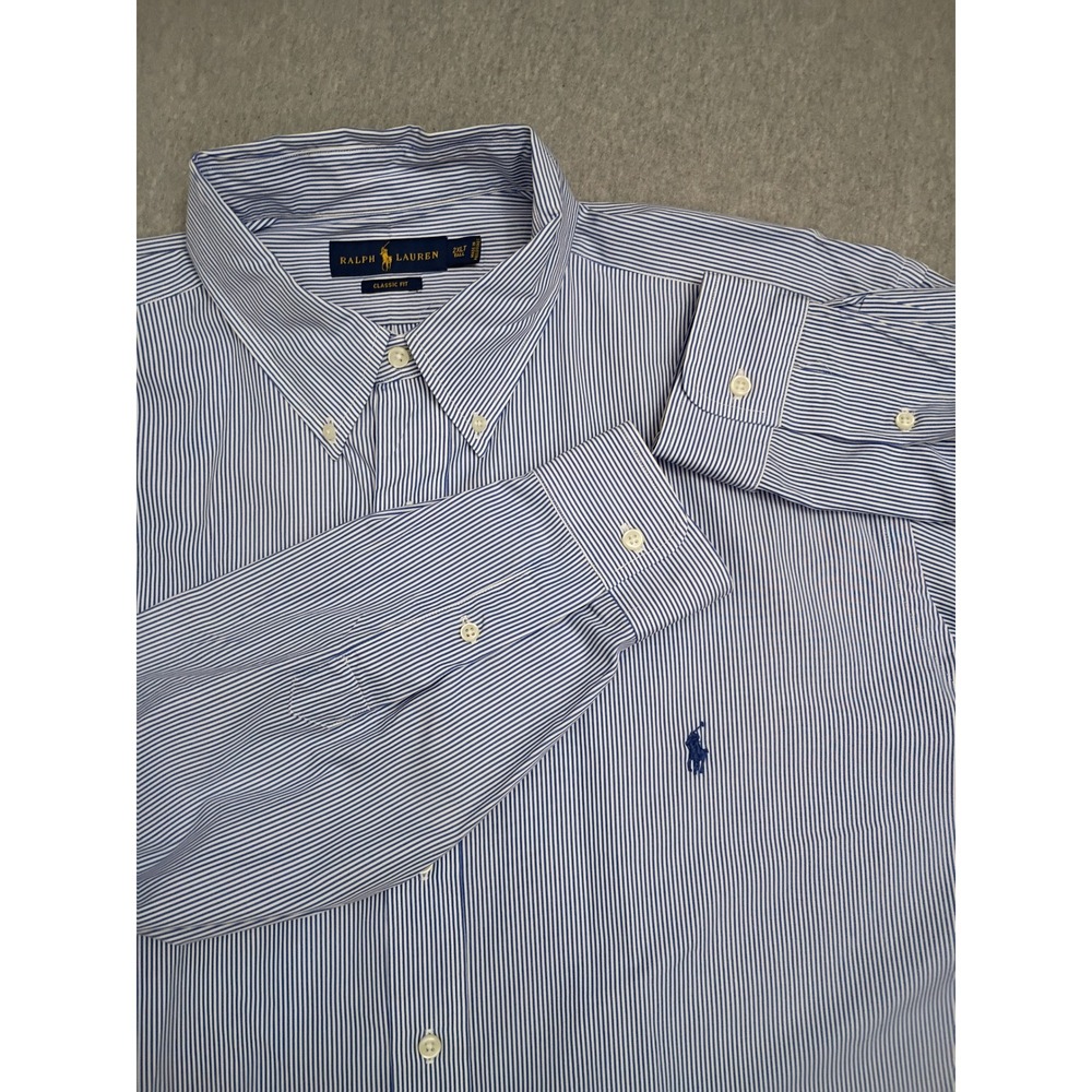 Ralph Lauren Classic Fit Striped Button Down Shirt Mens 2XLT Blue White Cotton